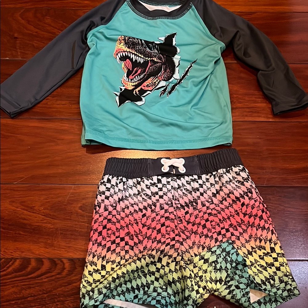 Wonder Nation Green and Black Rashguard Swim Set 18 Months Baby New